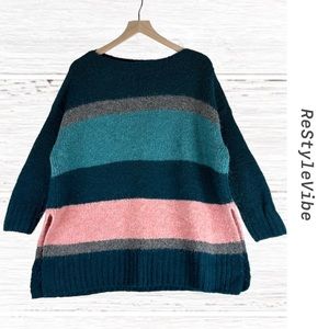 LOU & GREY LOFT Women’s Size L Sweater Striped Wool Alpaca Blend Boat Neck